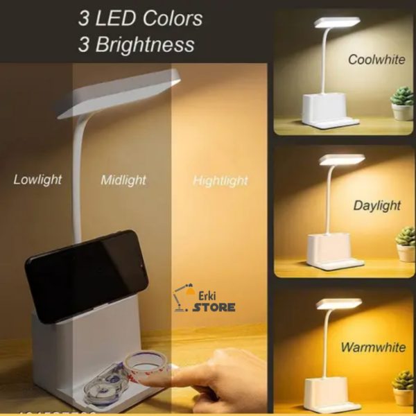 3 Color Table Lamp for Study with Phone Holder Flexible Arm Touch Light with Stepless Dimming - Image 4